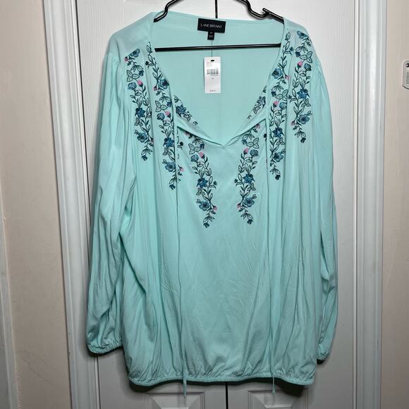 NEW Lane Bryant Embroidered Floral Blouse Long Sleeve Blue Size 24 - Picture 1 of 8